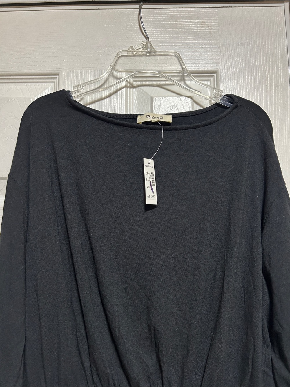 💗NWT Madewell Cinched Long-Sleeve Top Long Sleeve Jet Black Women's Size XS - Picture 4 of 8